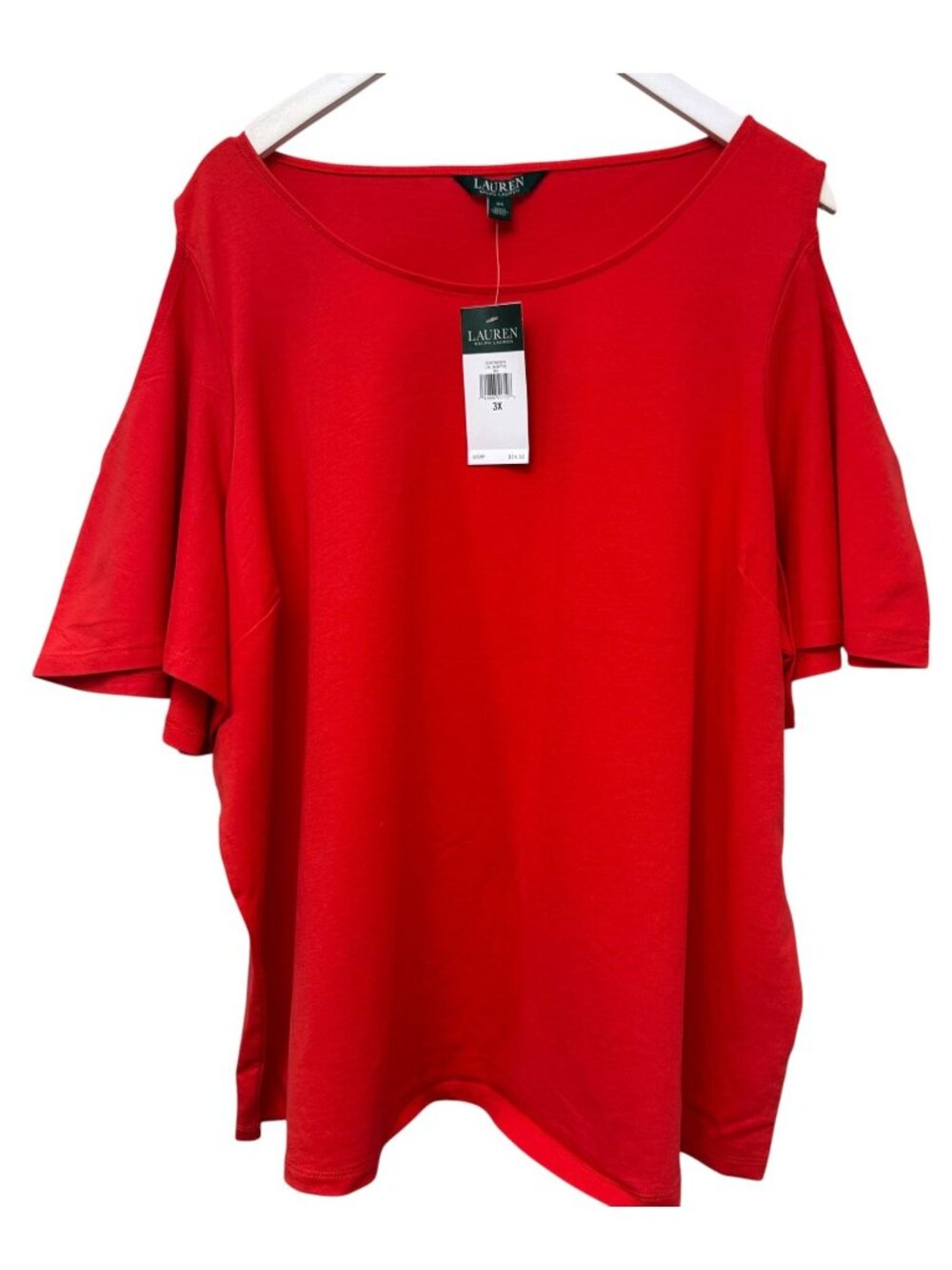 LAUREN Ralph Lauren Cold Shoulder Tee Plus Size 3X Red Womens Top Tshirt NWT